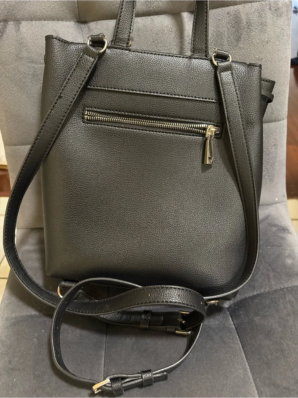 Guess Black Pebbled Leather Mini Backpack with Gold Hardware